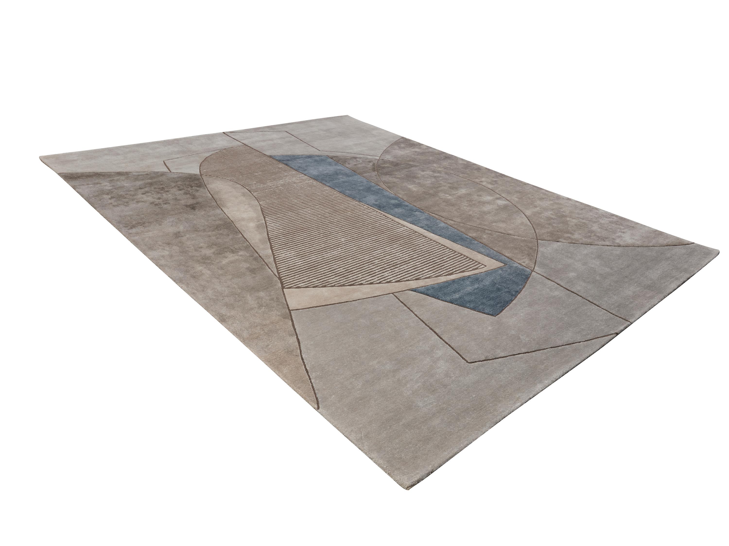 Hand-Crafted COLURE Hand Tufted Contemporary Rug in Beige and Blue Colours by Hands For Sale