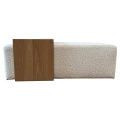COM Custom Cube Ottoman with White Oak Waterfall Table for Marie