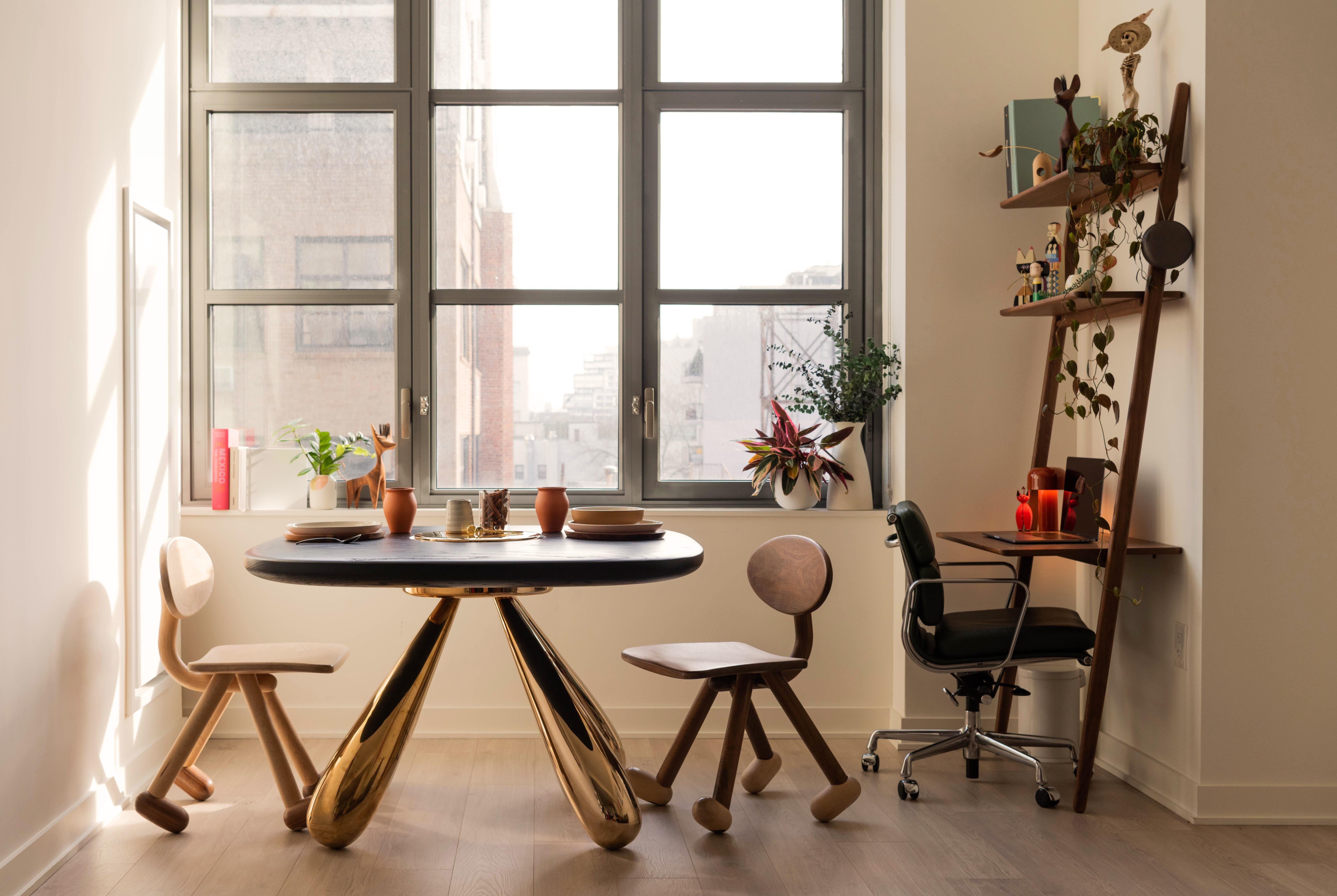 Modern Comalli Dining Table by Design VA . Ebonized Oak & Bronze For Sale