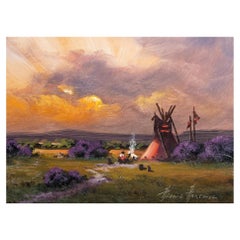 Comanche Camp Pittura ad olio originale di Heinie Hartwig