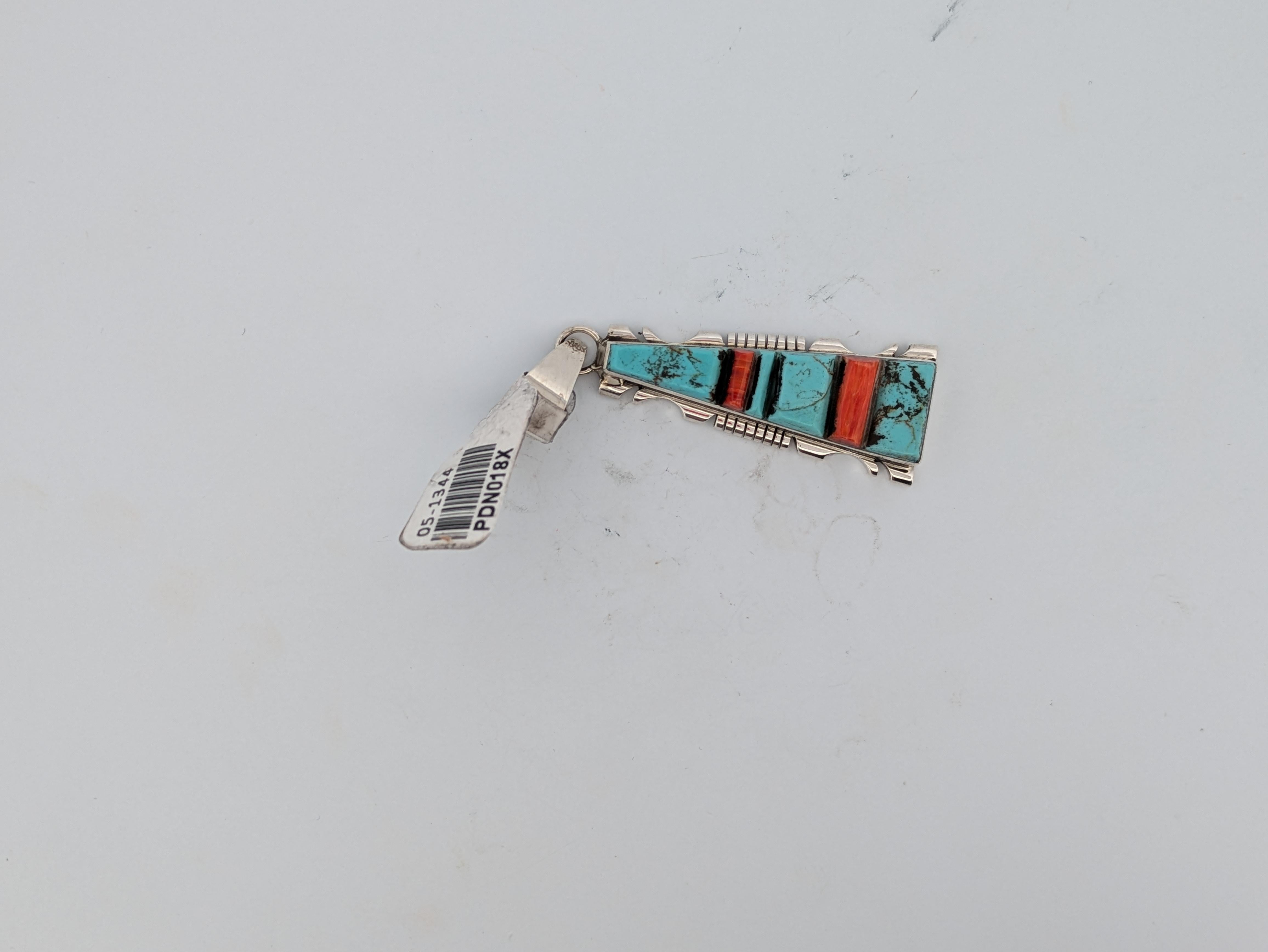 Comanche  Navajo Sterling Silver Turquoise Coral Cobblestone Pendant In New Condition In Greeneville, TN