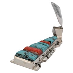 Comanche  Navajo-Cobblestone-Anhänger aus Sterlingsilber mit türkisfarbener Koralle und Türkis