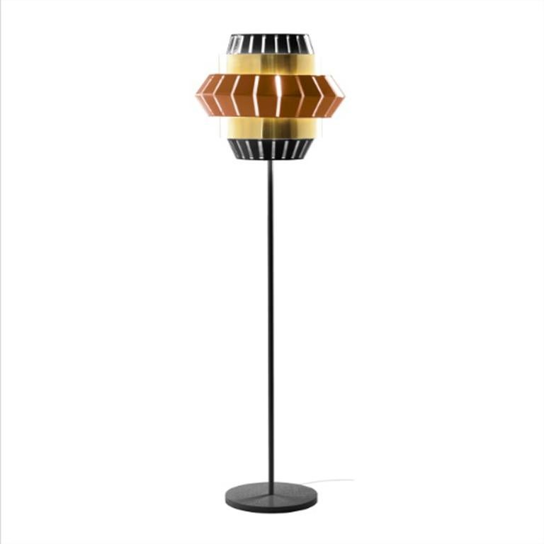 Lacquered Contemporary Art Deco Inspired Comb Floor Lamp Ivory and Polished Brass For Sale