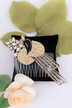 Pettine in metallo dorato e pasta di vetro