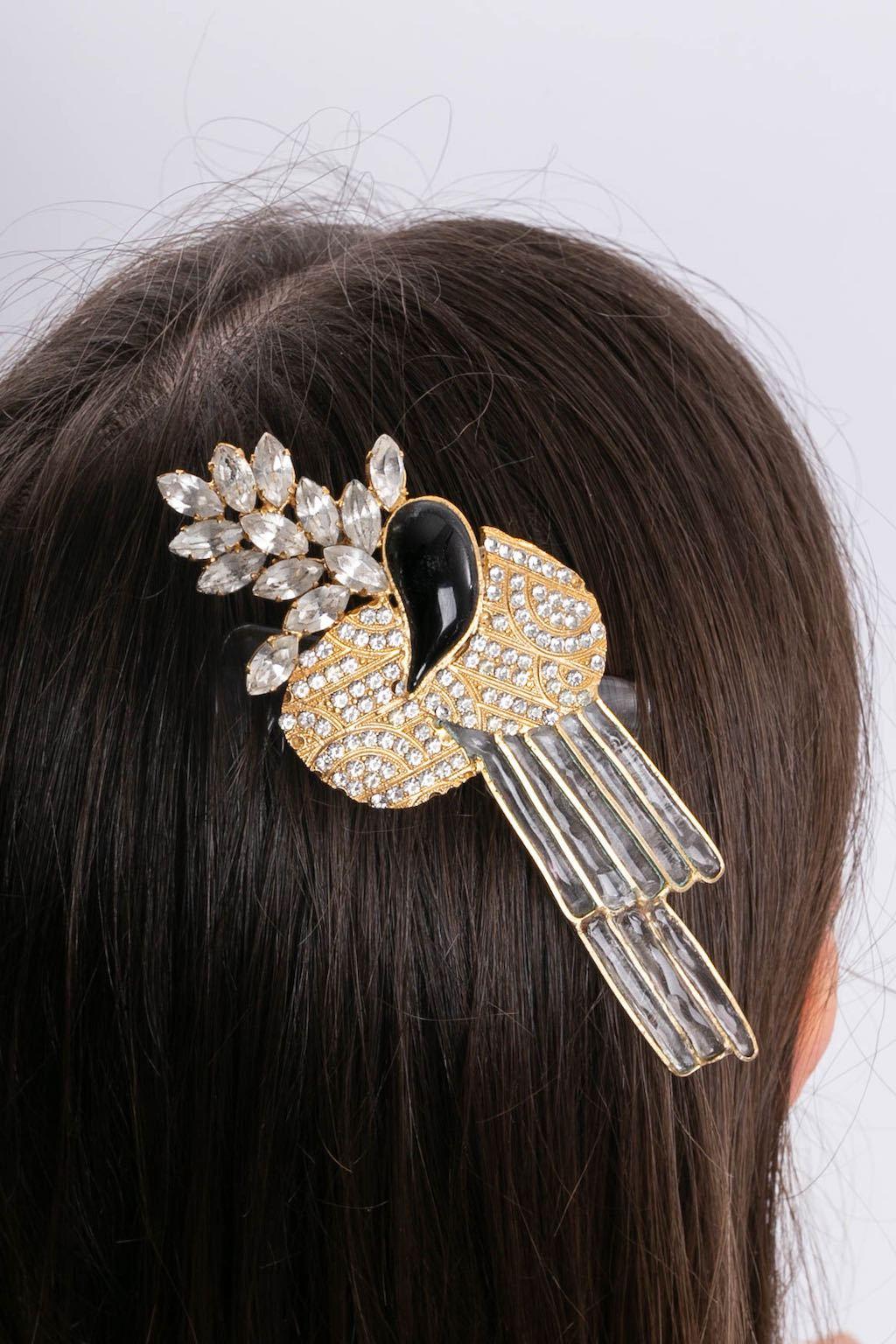 Marrone Pettine in metallo dorato e pasta di vetro in vendita