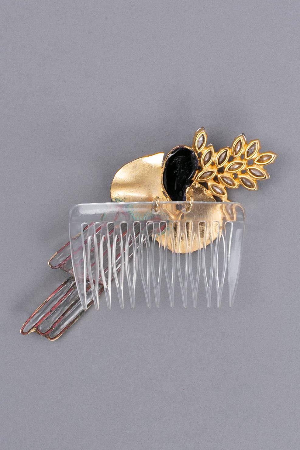 Pettine in metallo dorato e pasta di vetro in vendita 1