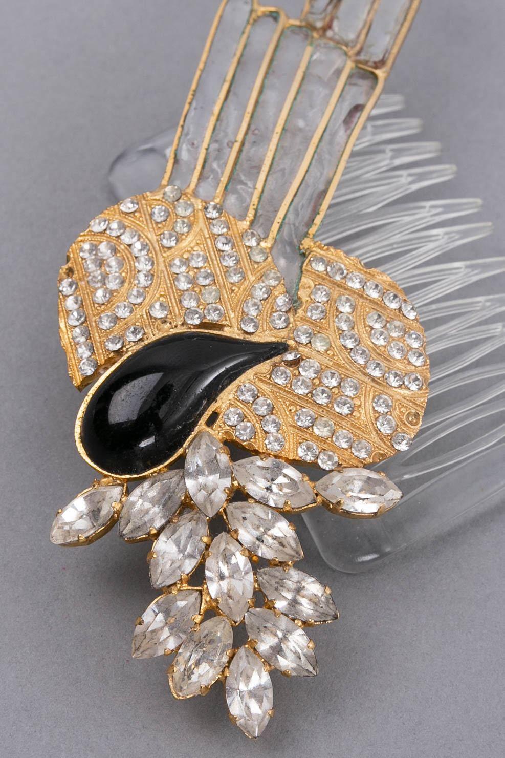 Pettine in metallo dorato e pasta di vetro in vendita 2