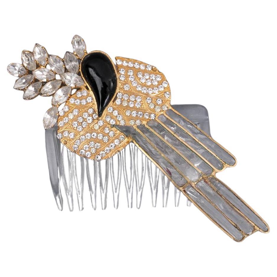 Pettine in metallo dorato e pasta di vetro in vendita