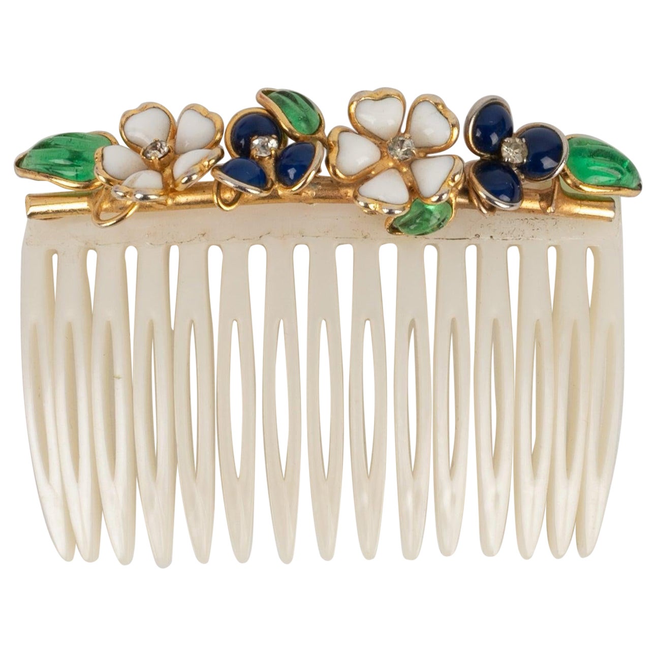 Bijoux de peigne en métal doré et pâte de verre