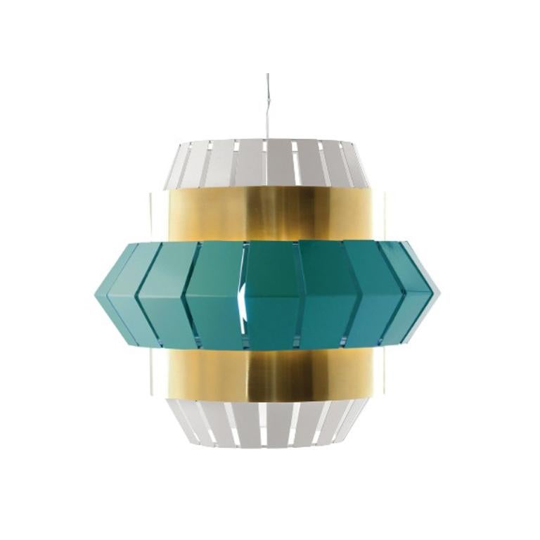 Straight lines contrast with soft metal rings. An eye-catching piece, comb is all about contrasts, straight and round, shiny and matte. A bold choice for any space, that is sure to make heads turn. Made to Order. 

Utu Lamps is part of the Mambo