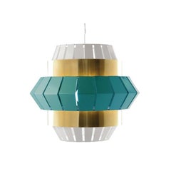 Contemporary Art Deco Inspired Comb Pendant Lamp Ivory and Polished Brass