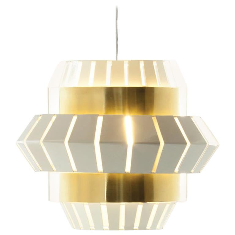 Contemporary Art Deco Inspired Comb Pendant Lamp Ivory and Polished Brass