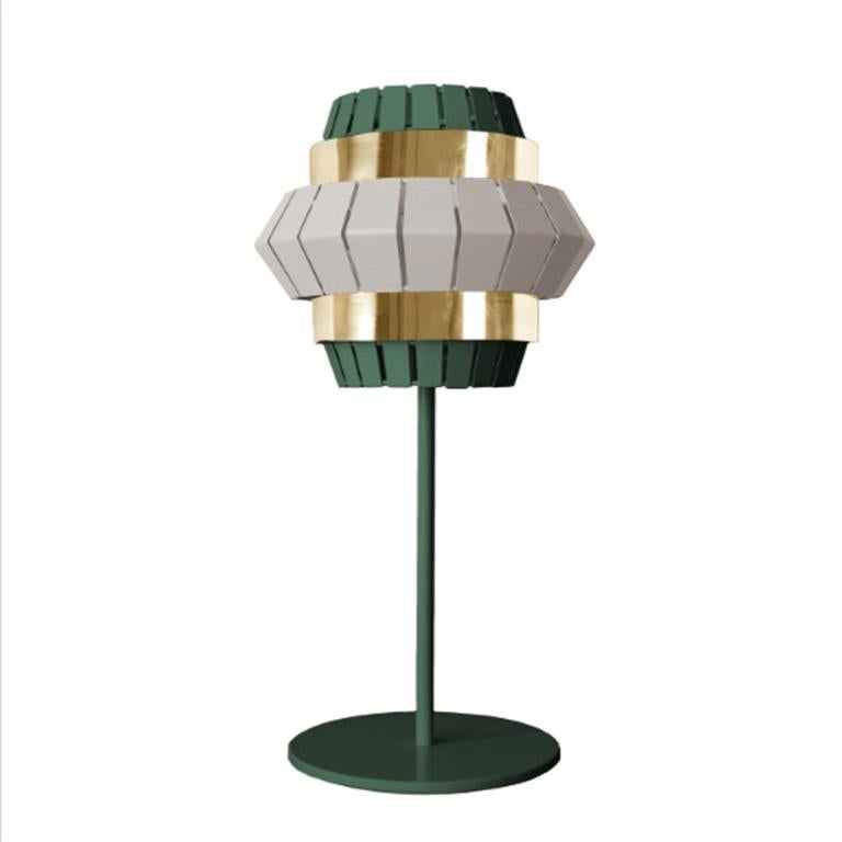 Portuguese Contemporary Art Deco Inspired Comb Table Lamp Taupe, Ivory and Polished Brass For Sale