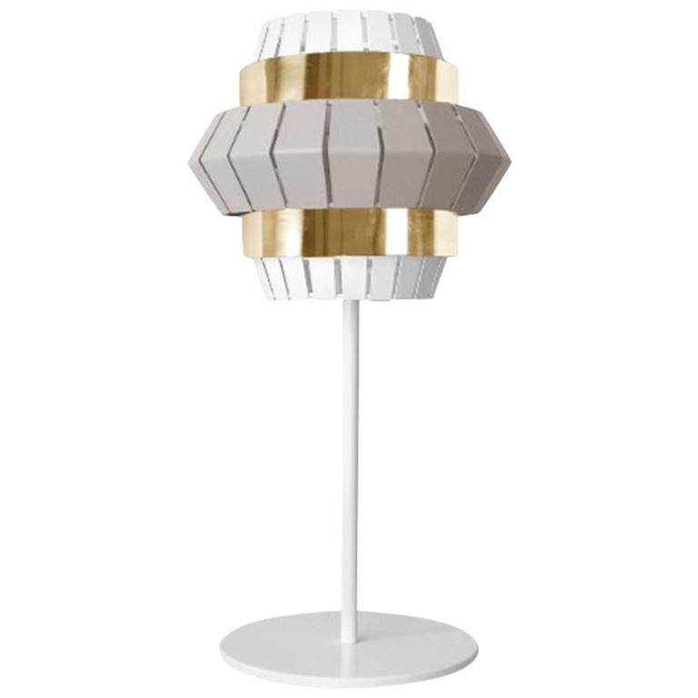 Contemporary Art Deco Inspired Comb Table Lamp Taupe, Ivory and Polished Brass