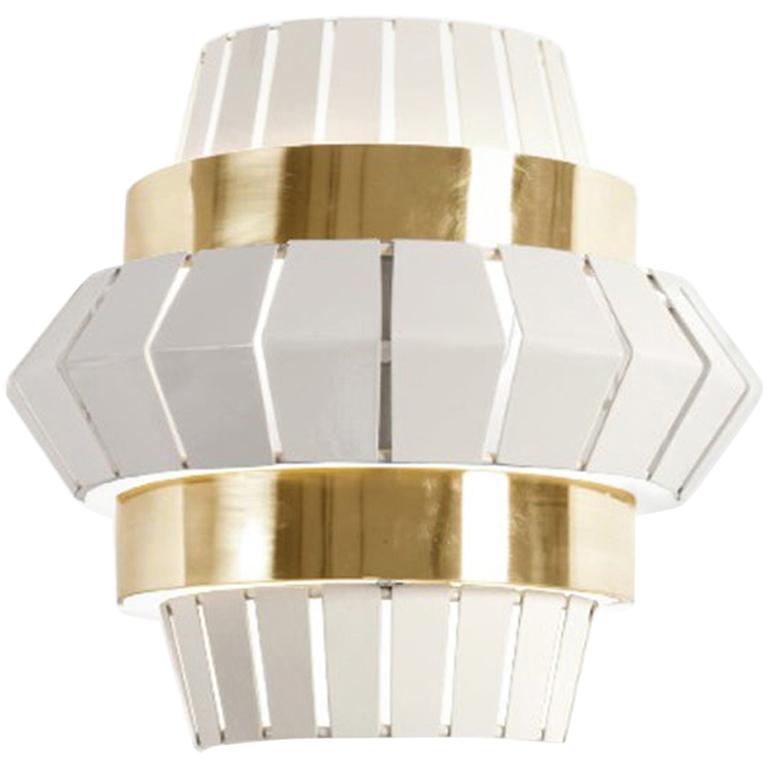 Contemporary Art Deco Inspired Comb Wall Sconce Ivory and Polished Brass