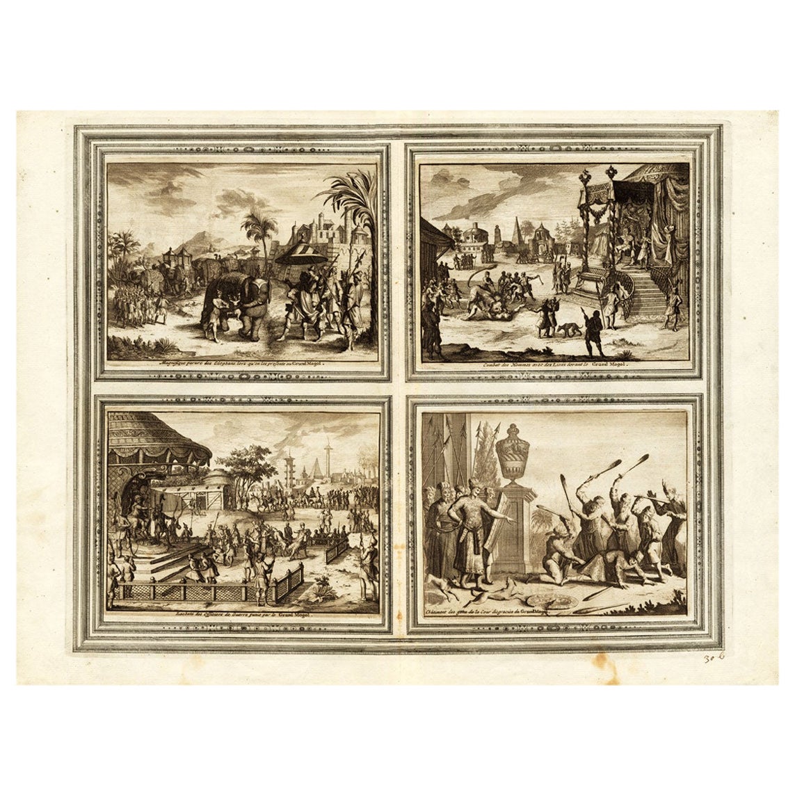 Kampf von Männern mit Löwen vor dem Großen Mogul und drei weiteren, 1725