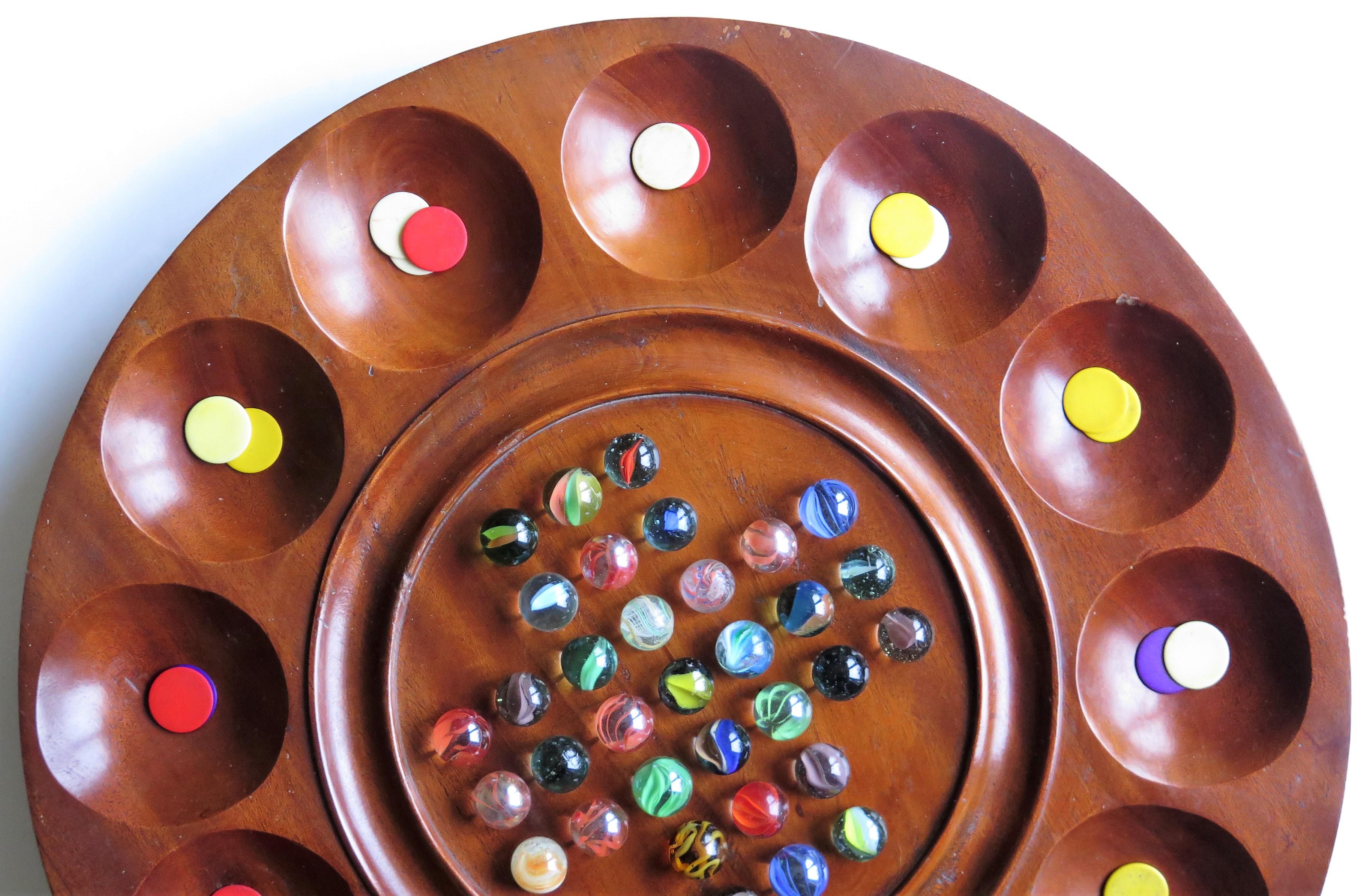 English Combination Board Game of Marble Solitaire and Tiddlywinks, circa 1925 For Sale