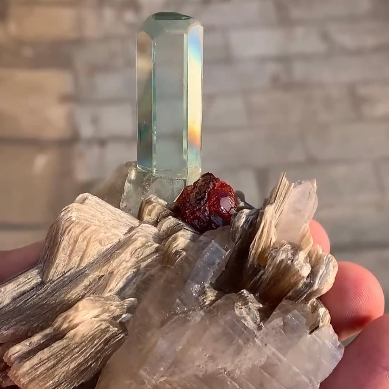 Combination Of Aquamarine On Smoky Quartz With Spessertine Garnet From Pakistan For Sale 6