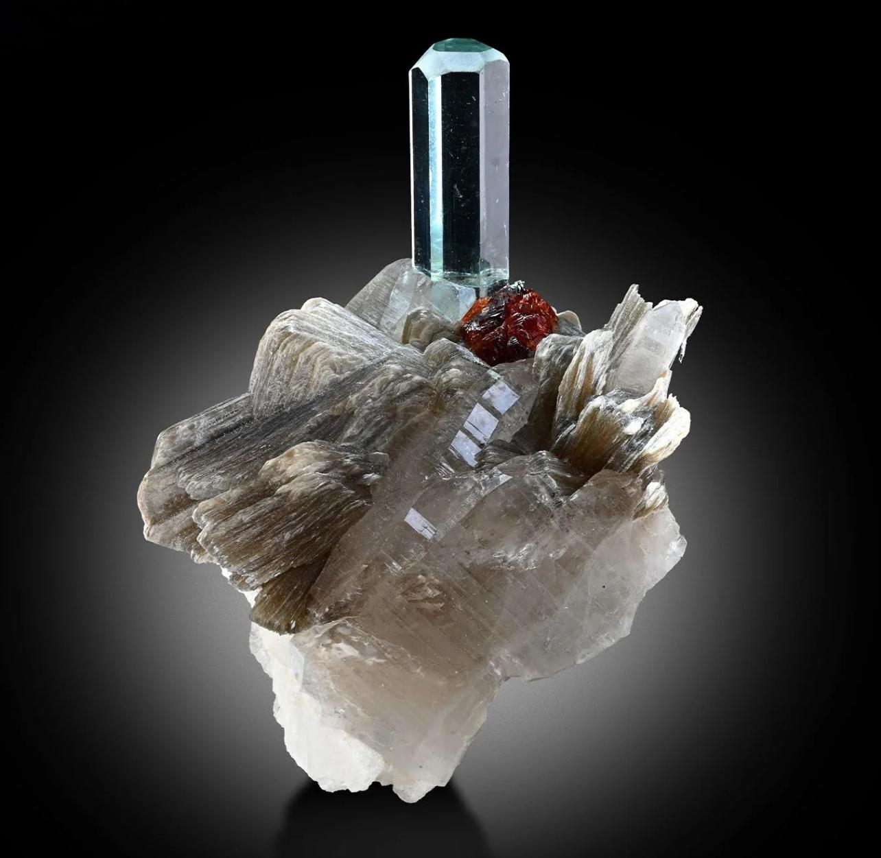 Combination Of Aquamarine On Smoky Quartz With Spessertine Garnet From Pakistan For Sale 10