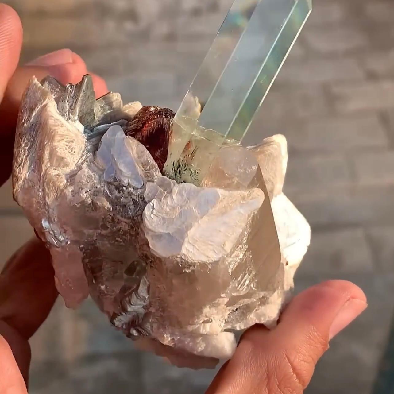 Adam Style Combination Of Aquamarine On Smoky Quartz With Spessertine Garnet From Pakistan For Sale