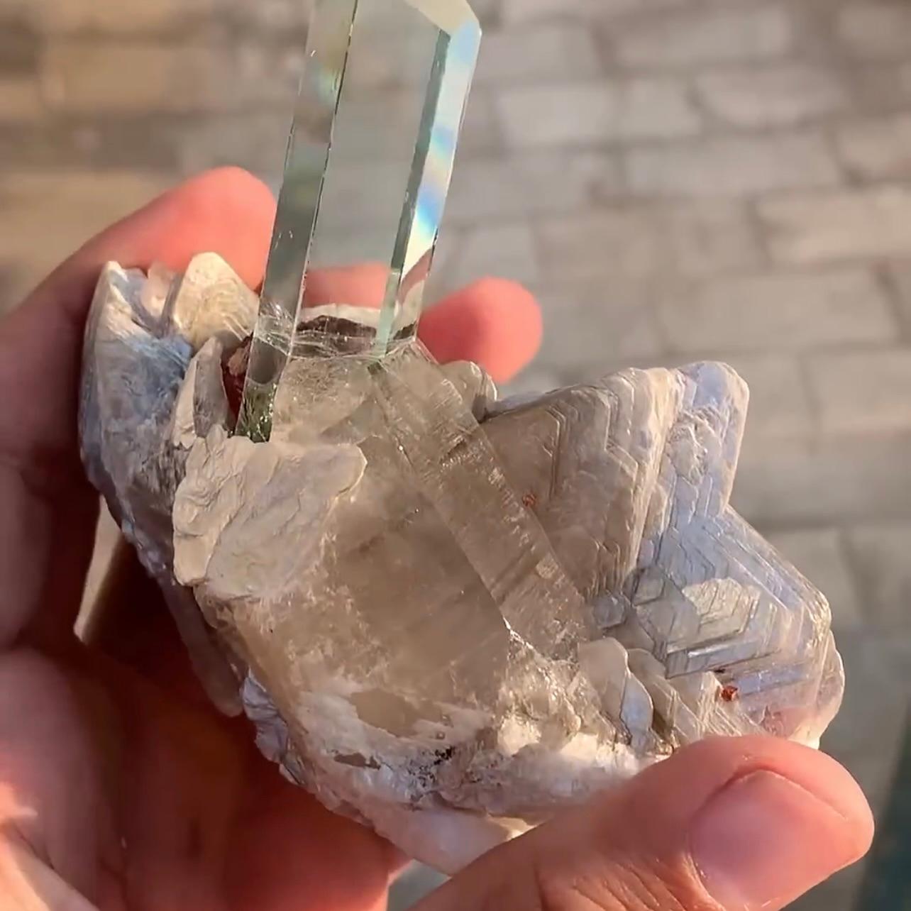 Pakistani Combination Of Aquamarine On Smoky Quartz With Spessertine Garnet From Pakistan For Sale