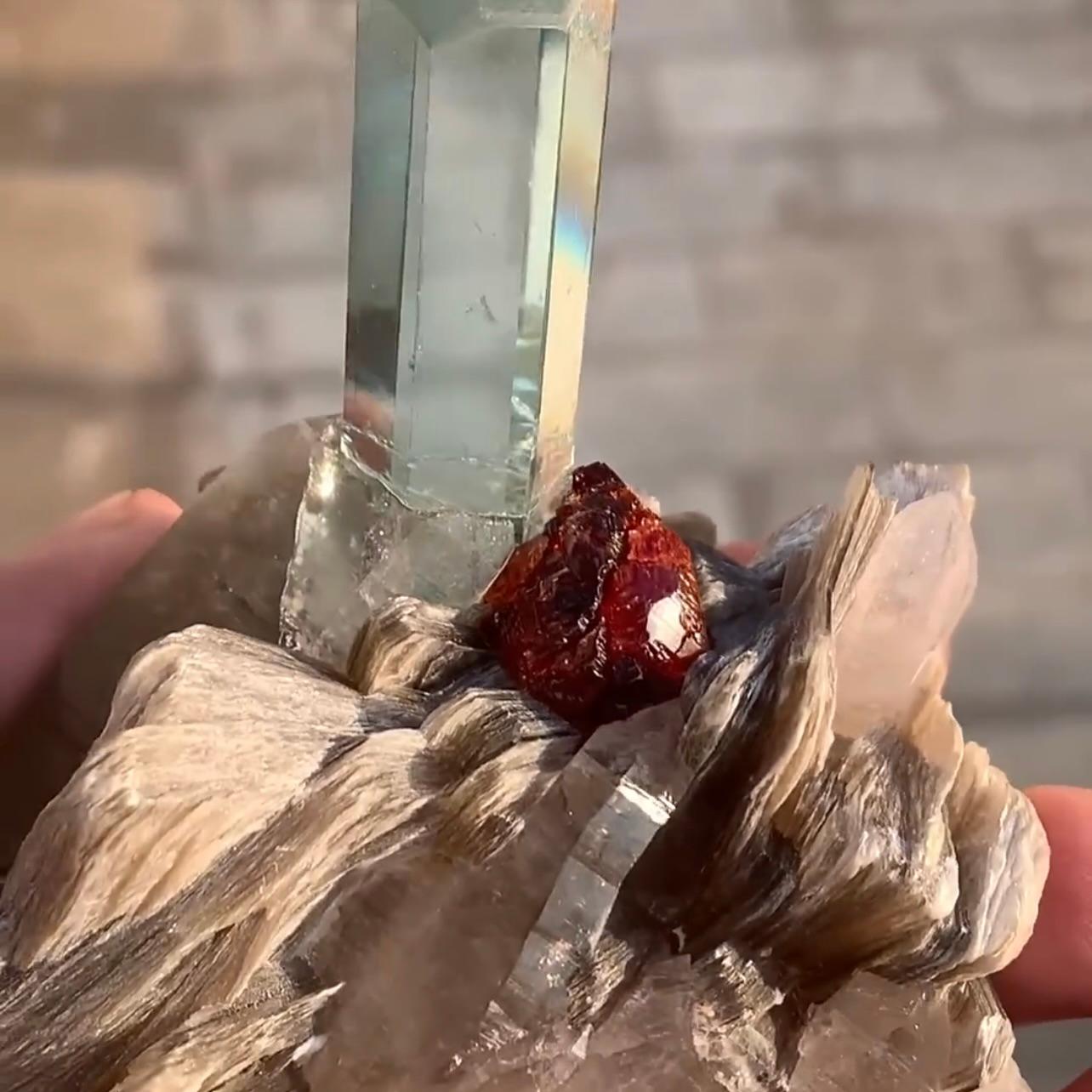 Other Combination Of Aquamarine On Smoky Quartz With Spessertine Garnet From Pakistan For Sale
