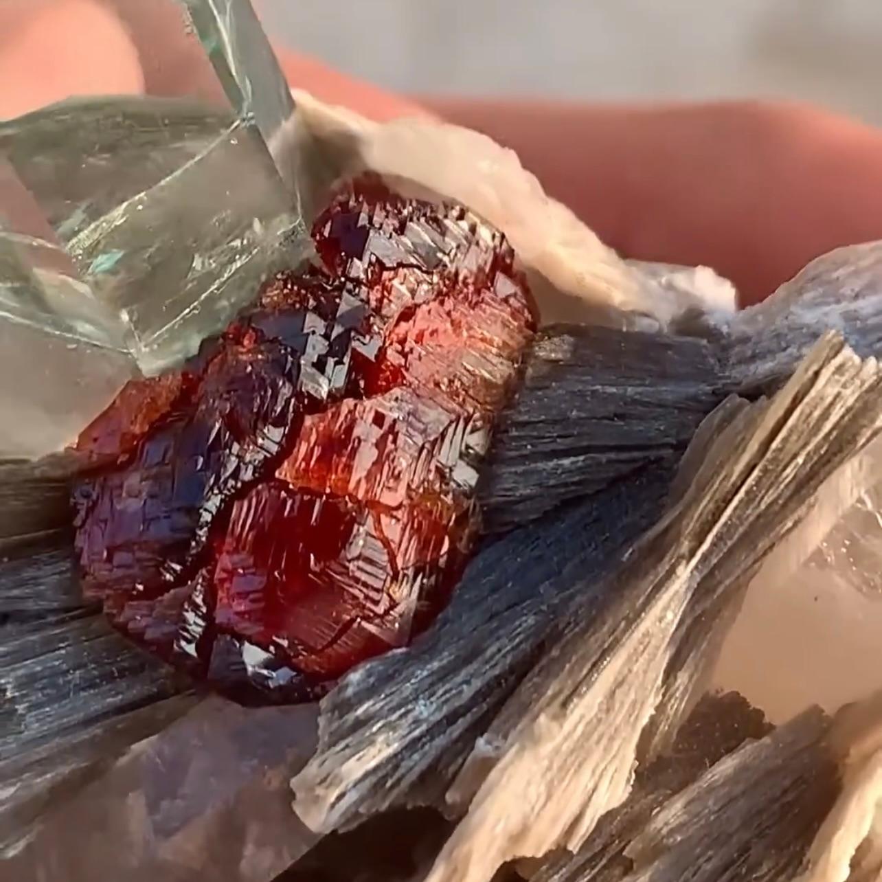 Combination Of Aquamarine On Smoky Quartz With Spessertine Garnet From Pakistan For Sale 1
