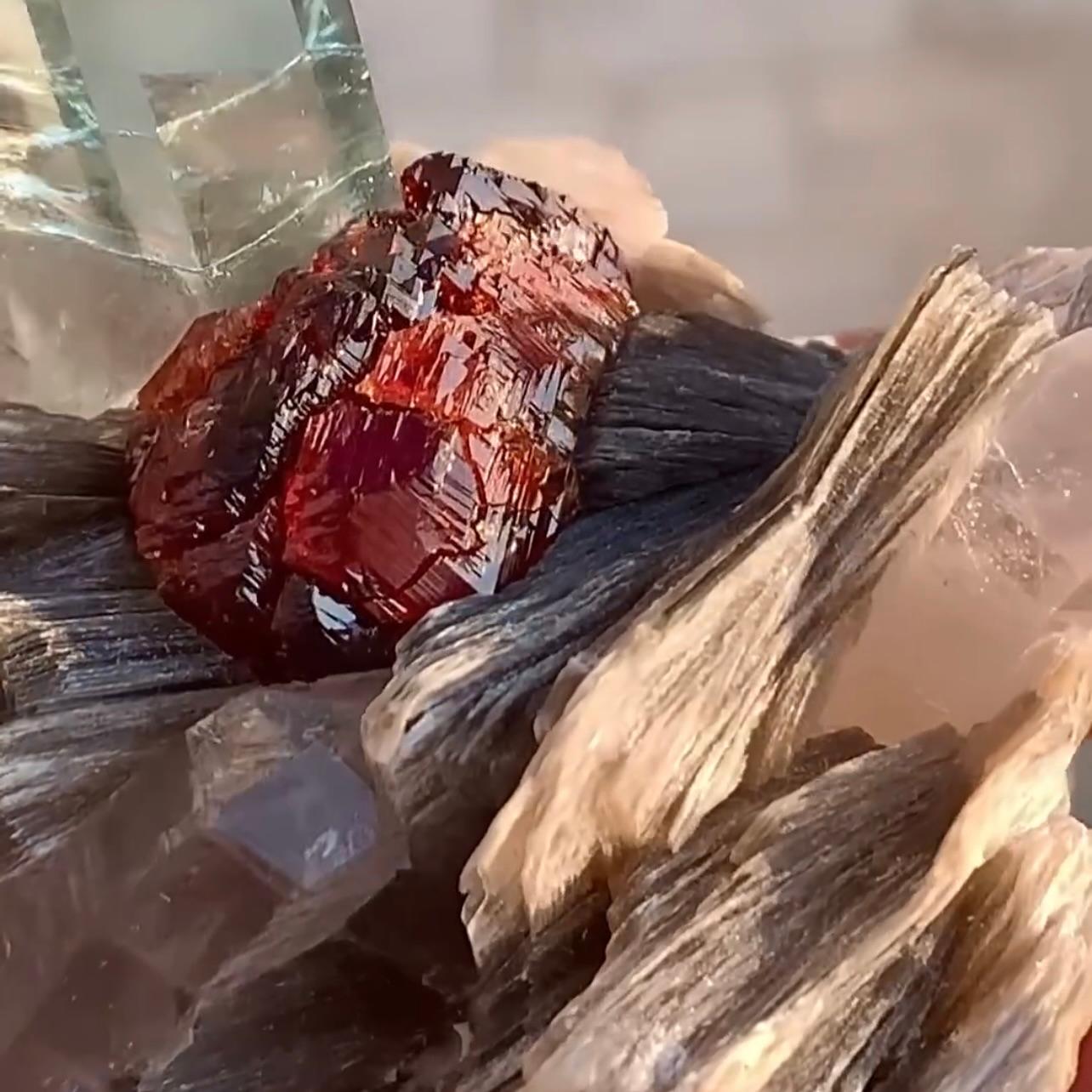 Combination Of Aquamarine On Smoky Quartz With Spessertine Garnet From Pakistan For Sale 2