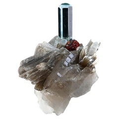 Combination Of Aquamarine On Smoky Quartz With Spessertine Garnet From Pakistan