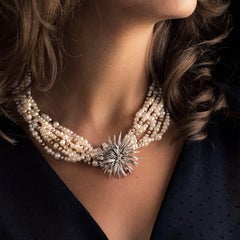 Combination Pearl Necklace and 1960s Diamond Brooch Clip