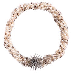 Combination Pearl Necklace and 1960s Diamond Brooch Clip