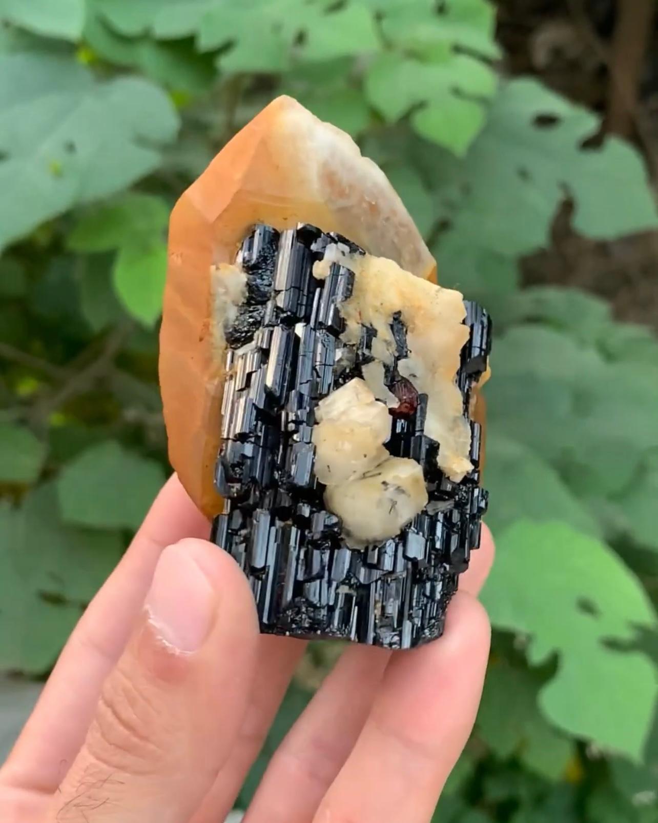 Contemporary Combination Specimen Of Quartz On Schorl With Garnet Crystals From Pakistan For Sale