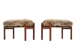 Combined Deal for Hanna Pair of 1960s Danish Modern Teak Stools Sheepskin
