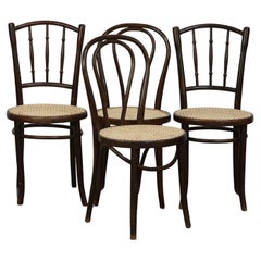Combined set of 4 original Used Thonet bistro chairs with new seats