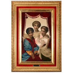 Combined Techniques Painting "The Three Sisters" by C. Josuan, Argentina, 1896