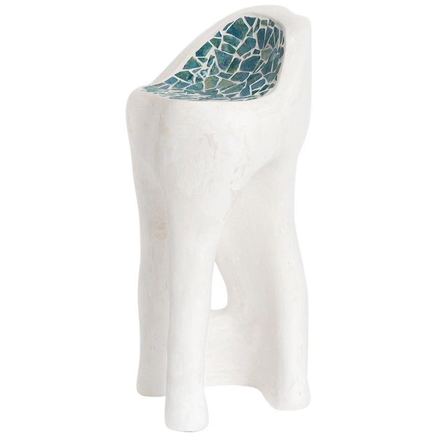 Côme Clérino Contemporary Bar Tiled stool model "Le Solitaire Blue" 2021 For Sale