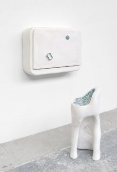 Côme Clérino Contemporary Ceramic Tiled Wall Desk Model "Le Solitaire Blue" 2021