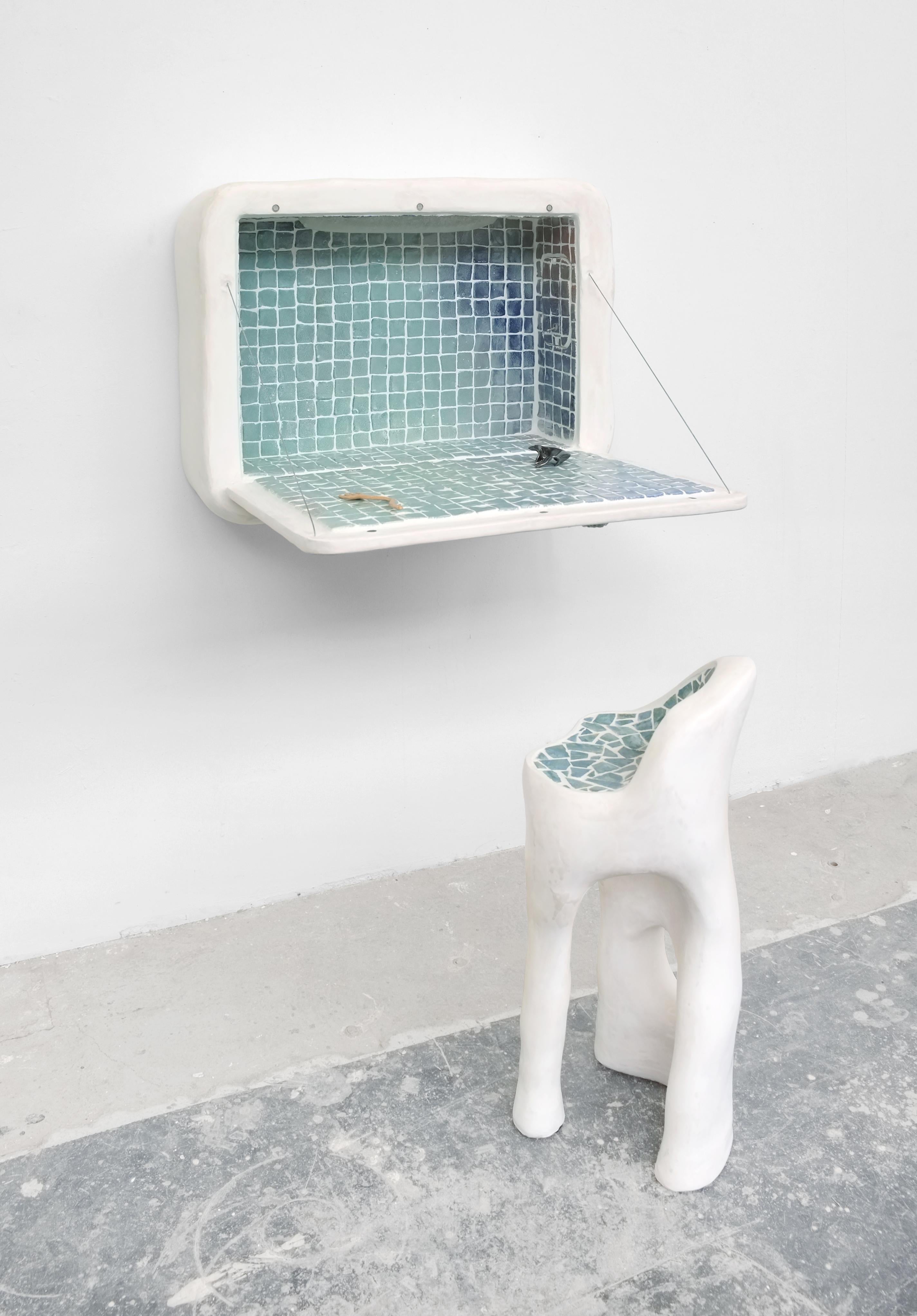French Côme Clérino Contemporary Ceramic Tiled Wall Desk Model 