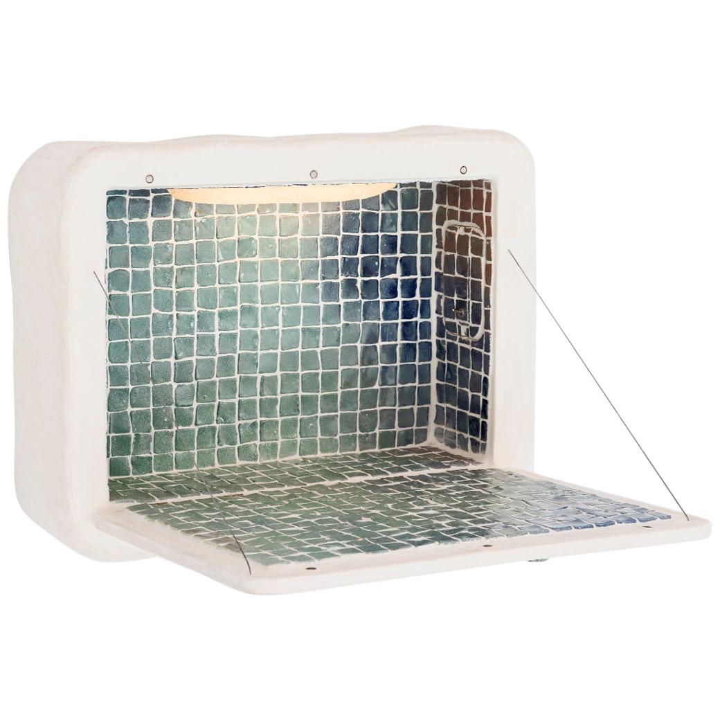 Côme Clérino Contemporary Ceramic Tiled Wall Desk Model "Le Solitaire Blue" 2021 For Sale