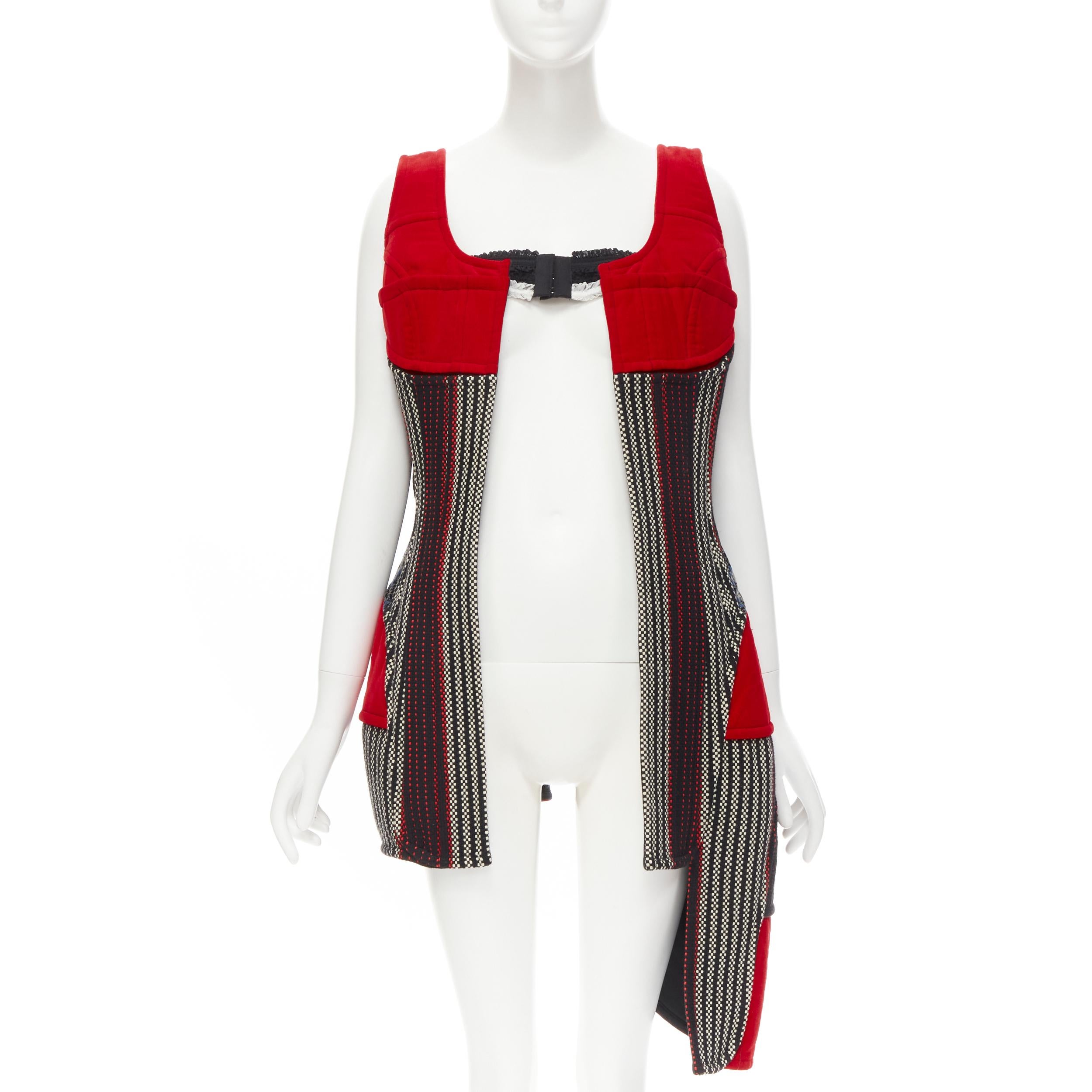 Gray COME DES GARCONS 2001 Runway Vintage red velvet tweed deconstructed corset S For Sale
