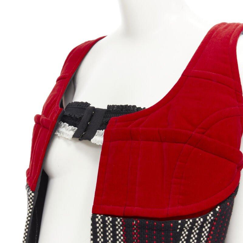 COME DES GARCONS 2001 Runway Vintage rot Samt Tweed dekonstruiert Korsett S (Grau) im Angebot