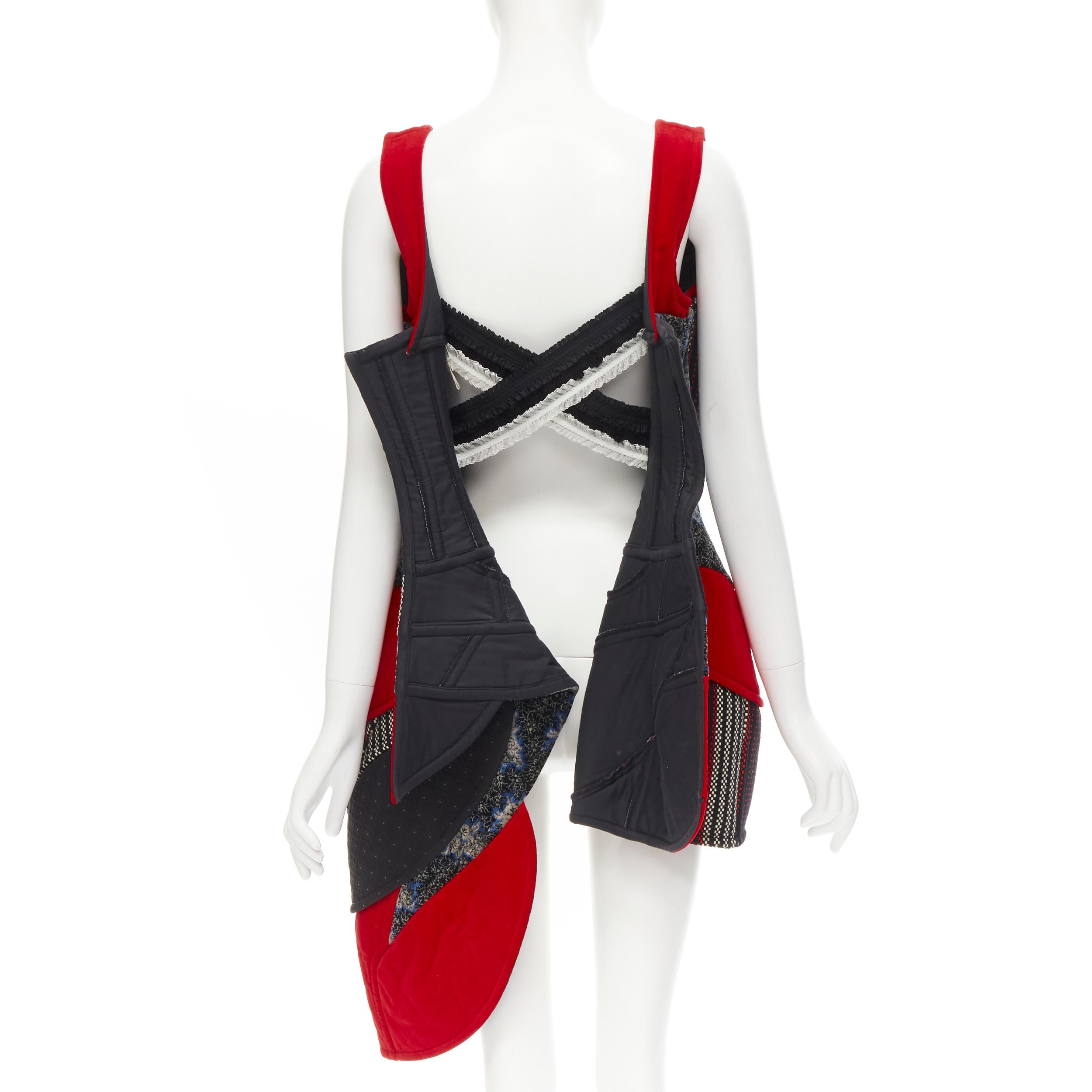 Women's COME DES GARCONS 2001 Runway Vintage red velvet tweed deconstructed corset S For Sale