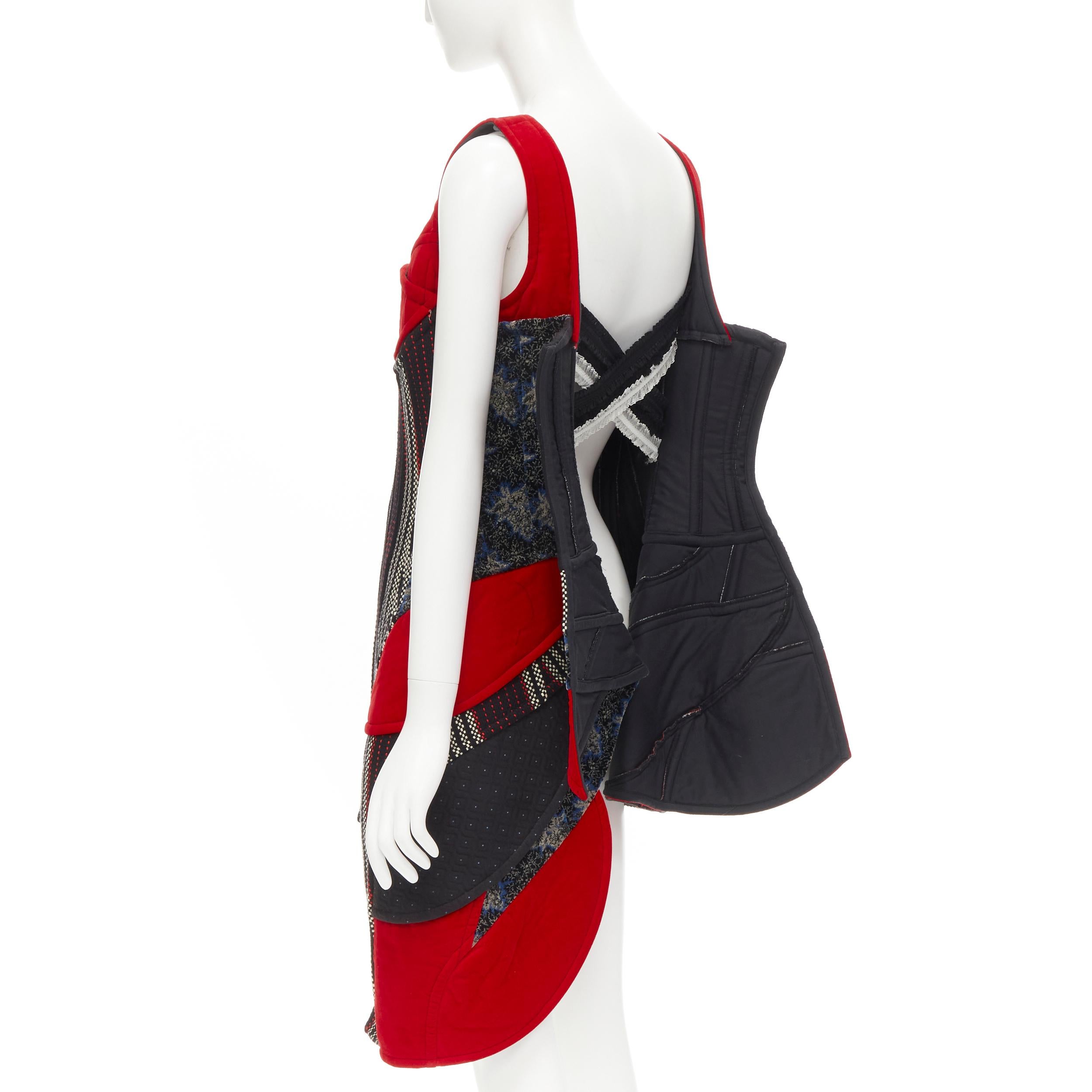 COME DES GARCONS 2001 Runway Vintage red velvet tweed deconstructed corset S For Sale 1