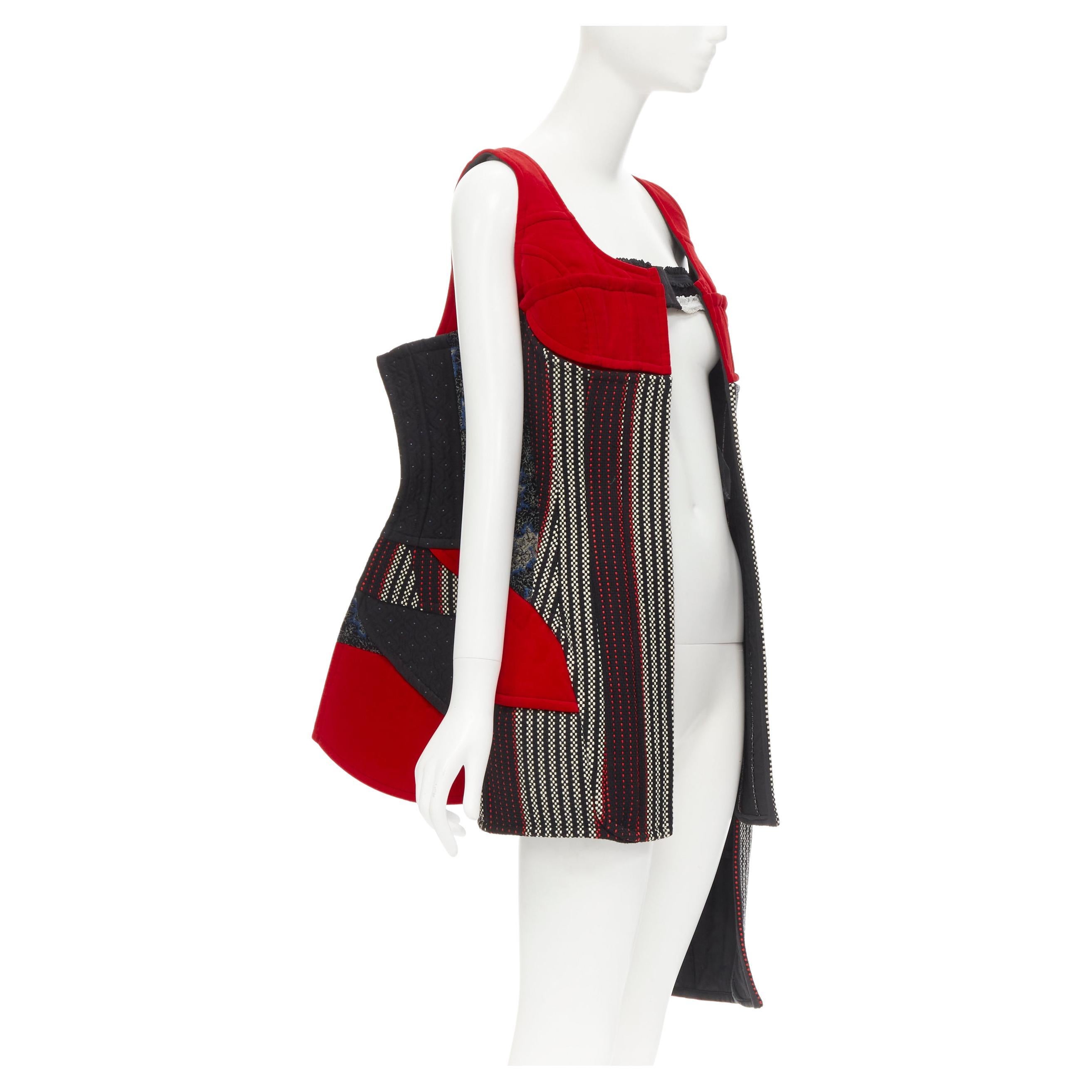 COME DES GARCONS 2001 Runway Vintage red velvet tweed deconstructed corset S For Sale