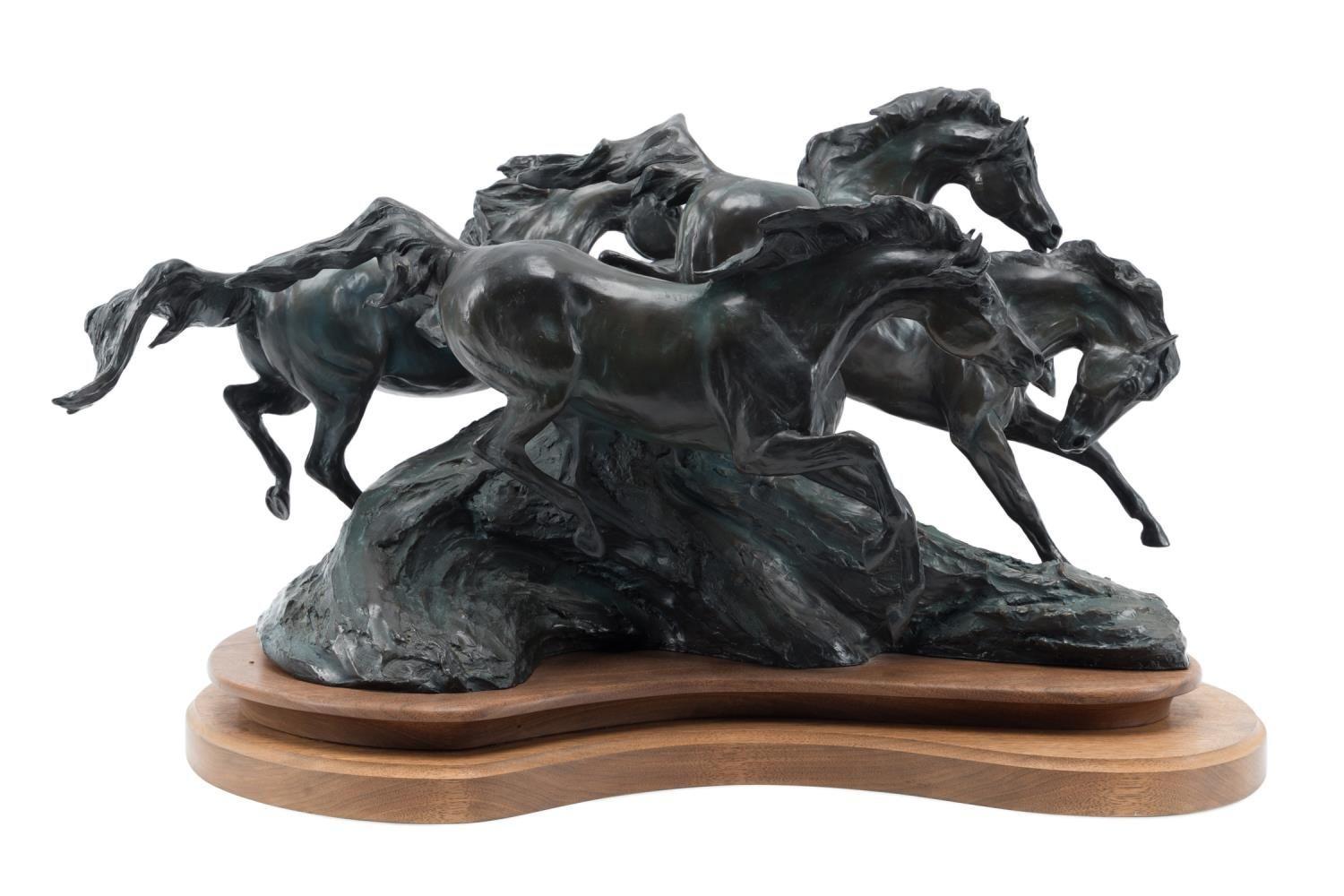 Presented is an original signed bronze sculpture by American artist Veryl Goodnight. The sculpture is called 