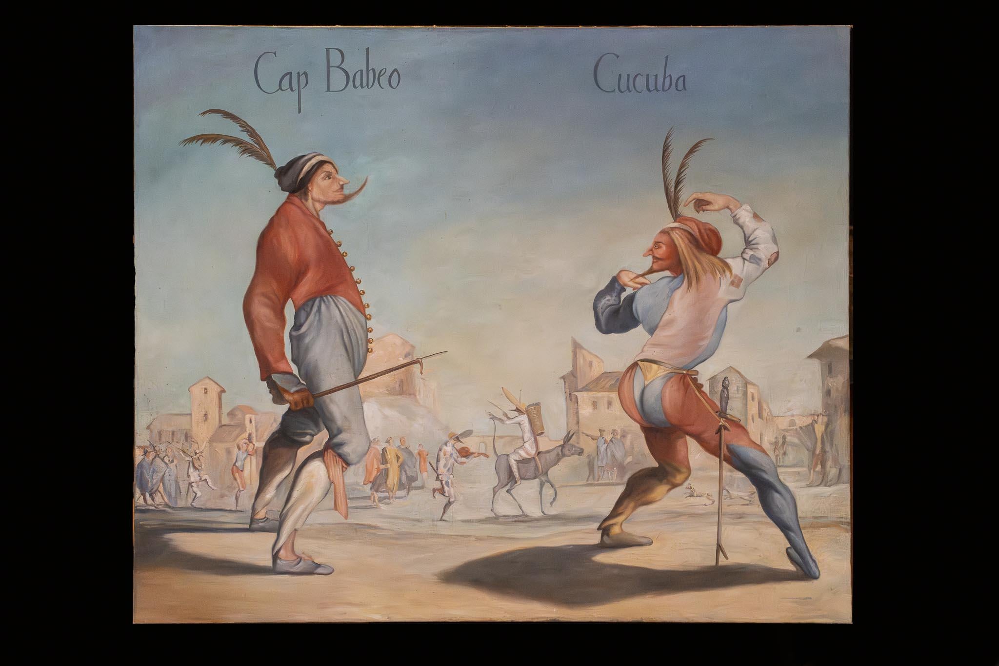 Italian Comedia dell' Arte Scene.Cucuba teasing Captain Babeo-style of  Jacques Callot For Sale