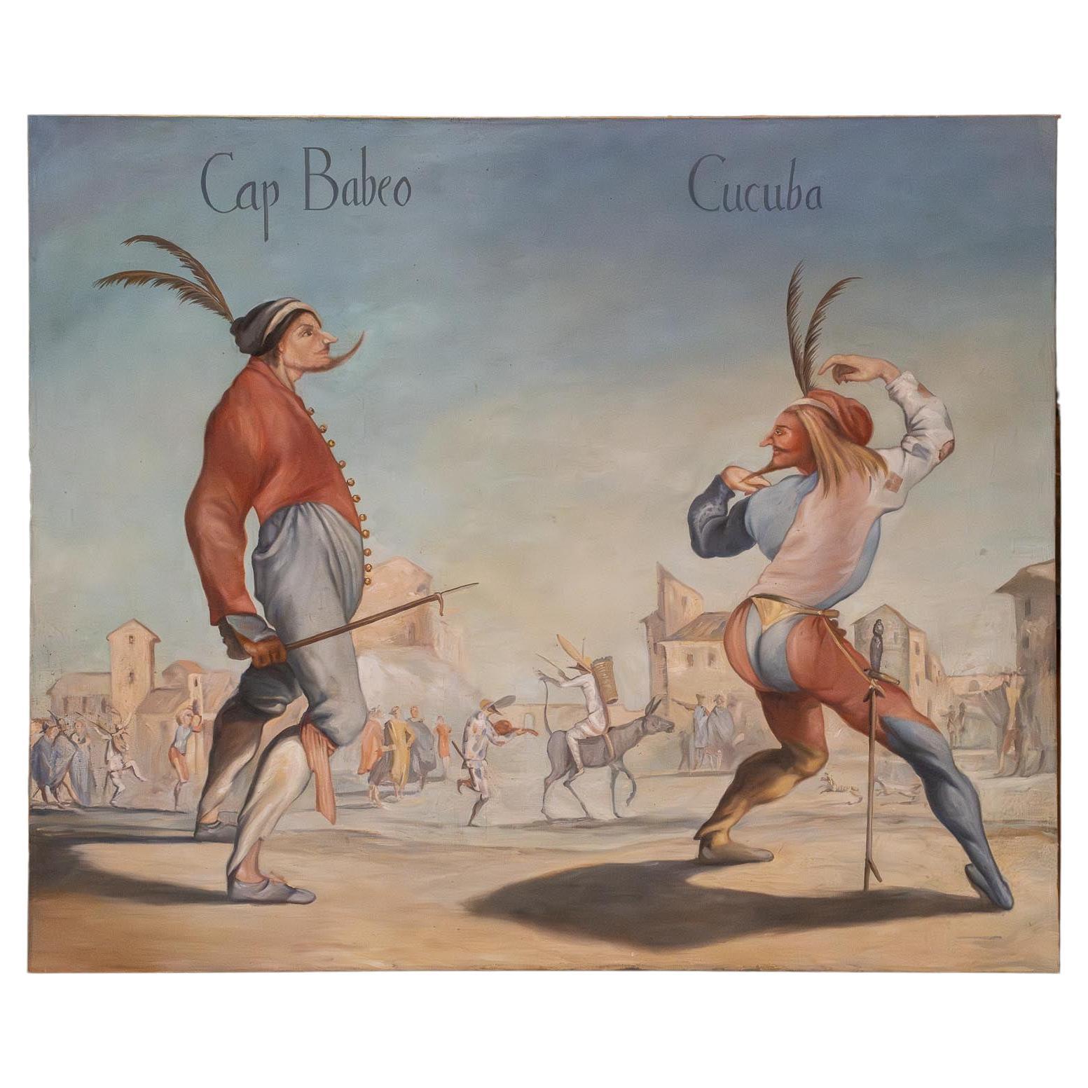 Comedia dell' Arte Scene.Cucuba teasing Captain Babeo-style of  Jacques Callot For Sale