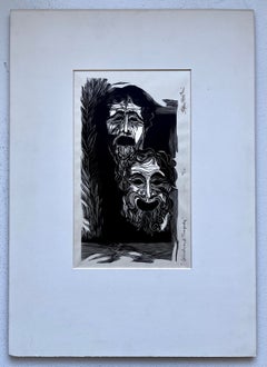 "Comedy and Tragedy" original wood engraving on paper signed by Stefan Martin