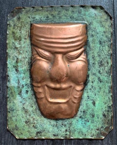 "Comedy and Tragedy", Rare Pair of Copper Art Deco Sculptural Masks, Italy