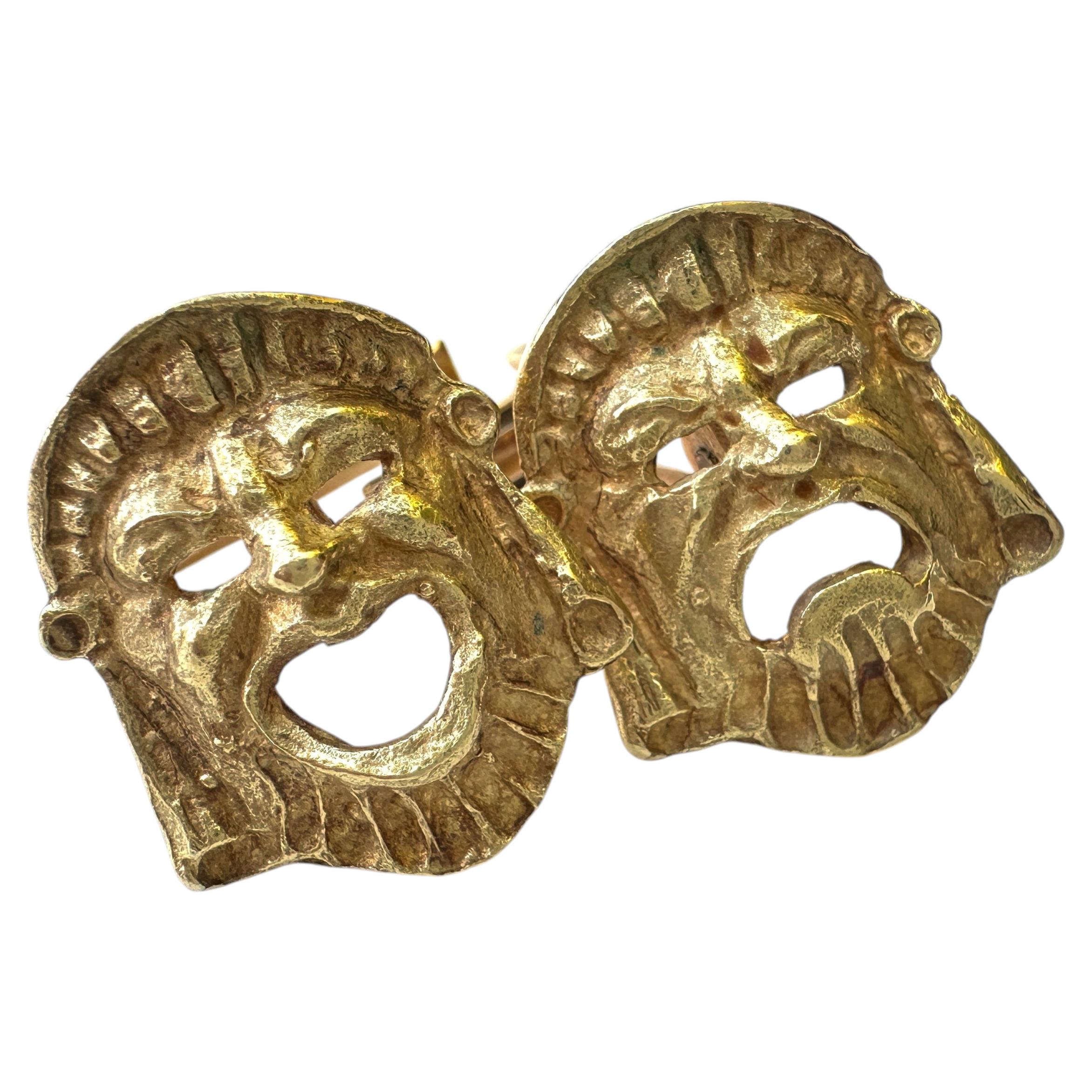 Komödie & Tragödie Drama Maske Manschettenknöpfe in 18K Gold, hergestellt in Griechenland CIRCA 1980